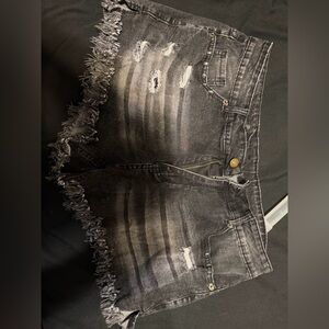 Distressed Black Denim Shorts